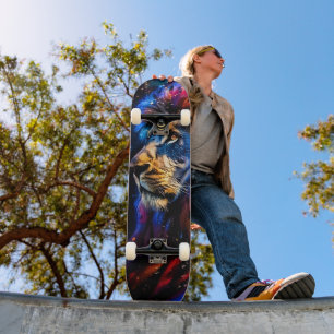 Skateboard Retrato de león de vida silvestre cósmica abstract