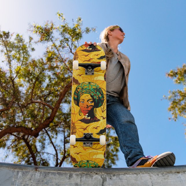 Skateboard Retrato de mujer africana con puesta de sol (Exterior 1)