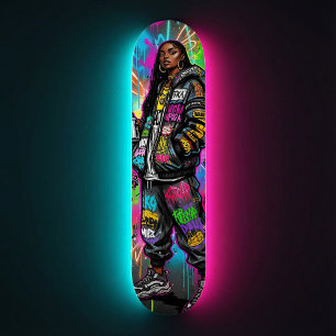 Skateboard Retrato de mujer negra estilo graffiti