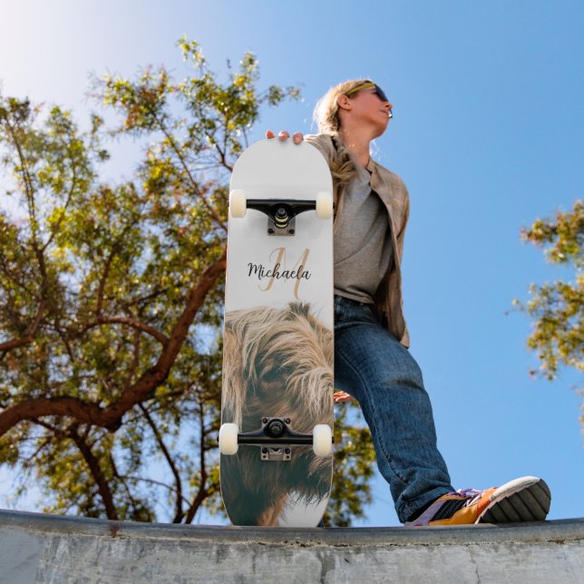 Skateboard Retrato de vaca de Highland nombre personalizado m (Exterior 1)