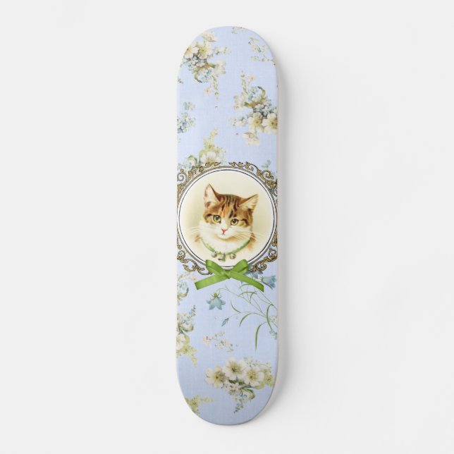 Skateboard Retrato dulce del gato del vintage (Anverso)