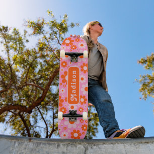 Skateboard Retro 70s Daisy Naranja Rosa Nombre