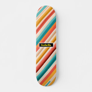 Skateboard retro a rayas personalizado Colorido