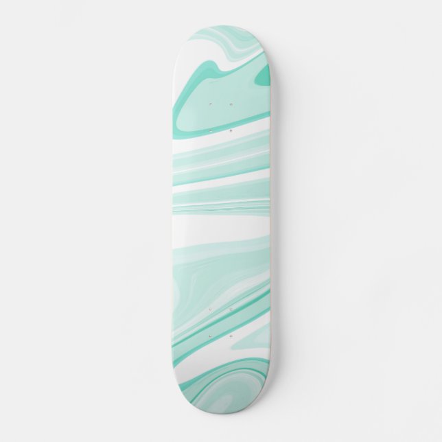 Skateboard Retro Aqua Green Swirl Liquid Pintura Estética (Anverso)