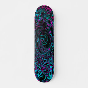 Skateboard Retro Aqua Magenta y Black Abstract Swirl