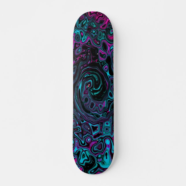 Skateboard Retro Aqua Magenta y Black Abstract Swirl (Anverso )