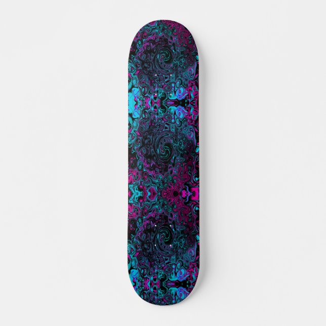 Skateboard Retro Aqua Magenta y Black Abstract Swirl (Anverso )
