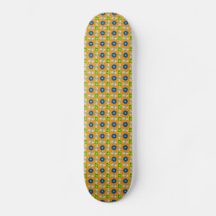Skateboard Retro - Art Deco Blumen auf Naranja
