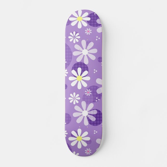 Skateboard Retro Daisies Purple Gingham Circles (Anverso)