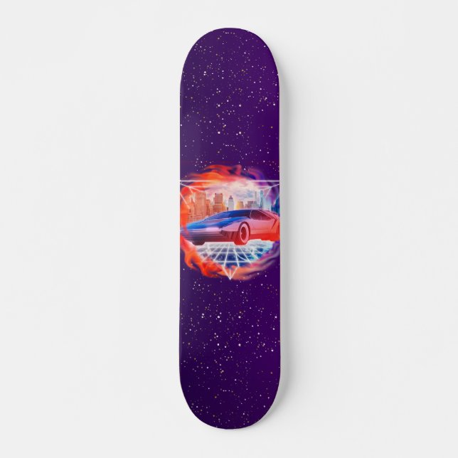 Skateboard Retro Futurismo Coche moderno Synth Wave Noche Gal (Anverso )