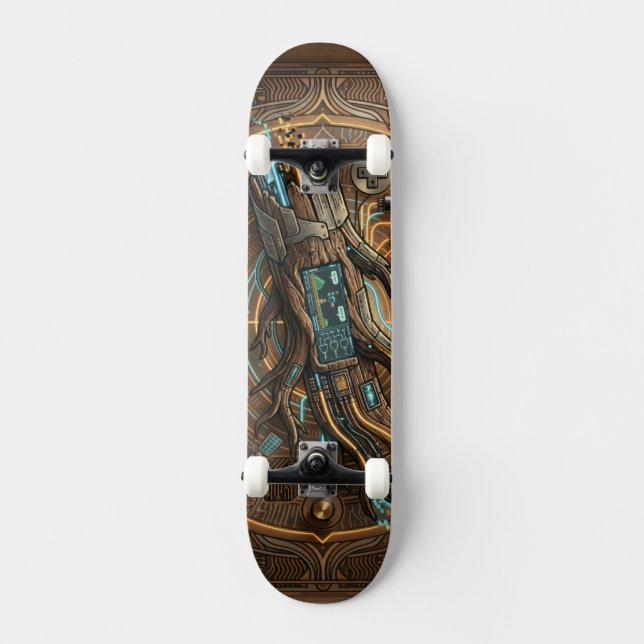 Skateboard Retro-Futuristic Cybernetic Driftwood Fusion 2026 (Anverso)