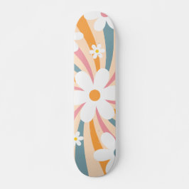 Skateboard Retro Groovy Colorido Sunshine Daisy Floral Hippie