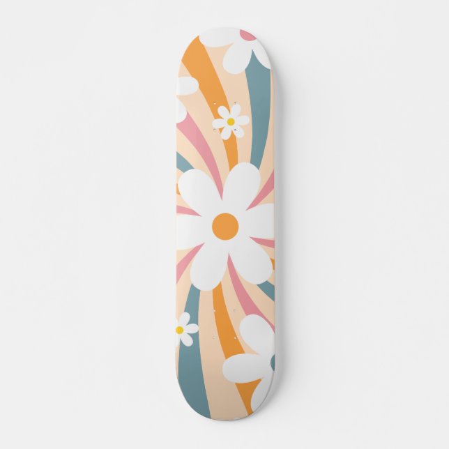 Skateboard Retro Groovy Colorido Sunshine Daisy Floral Hippie (Anverso )