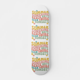 Skateboard Retro Groovy Summer Pink Monograma Nombre