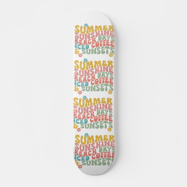 Skateboard Retro Groovy Summer Pink Monograma Nombre (Anverso )