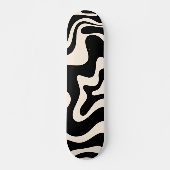 Skateboard Retro Láquido Swirl Abstract Pattern Black Cream (Anverso )