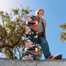 Skateboard Retro Modern Seigaiha Sakura Flowers Japan party