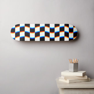 Skateboard Retro Negro Blanco 3D Aberración Ajedrezado
