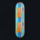 Skateboard Retro Pool Fiesta<br><div class="desc">¡Entra! ¡El agua está bien! Este Skateboard Fiesta de la piscina retro cuenta con un dibujo animado y personalizado repetido de un fiesta de piscina divertido y sofisticado. El diseño moderno de mediados de siglo se centra en una piscina redonda situada en un gran patio gris de hormigón. La piscina...</div>