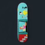 Skateboard Retro Saturday Morning<br><div class="desc">¡Bienvenidos a Suburbia! Este Skateboard Retro Saturday Morning cuenta con una atractiva pareja minimalista de personalizados en su pequeño rincón del paraíso. Desde la ventana de una casa de ladrillo turquesa y verde azulado, podemos ver a la señora Homemaker. La hermosa pelirroja lleva puesta una rana rosada caliente. Ella está...</div>