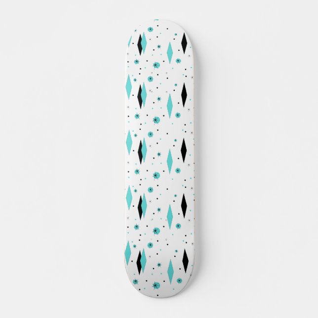 Skateboard Retro Turquesa Diamantes & Starbursts (Anverso )
