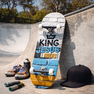 Skateboard Rey Jesús Gobierna Grafiti Cristiano de Ladrillo B