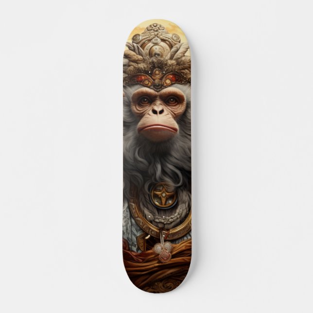Skateboard Rey Mono Chino con Mirada Seria Decisiva (Anverso )