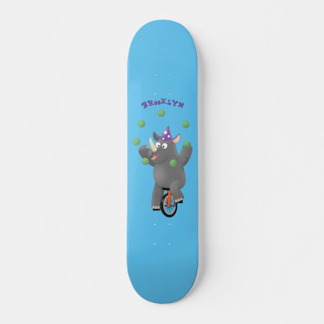 Skateboard Rinocerontes divertidos y lindos en monociclo (Anverso )