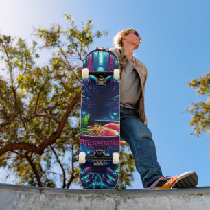 Skateboard Robot de ciberpunk futurista con ramen de comida n