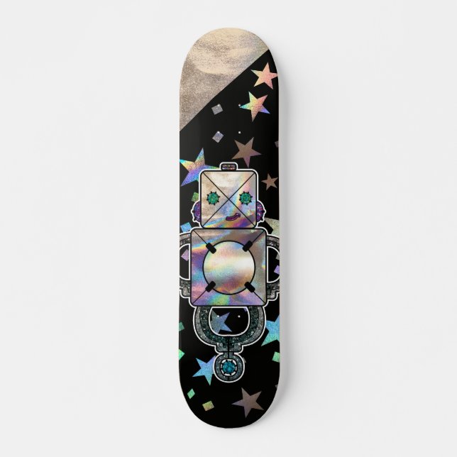 Skateboard Robots holográficos de Purpurinas metálicos en las (Anverso )
