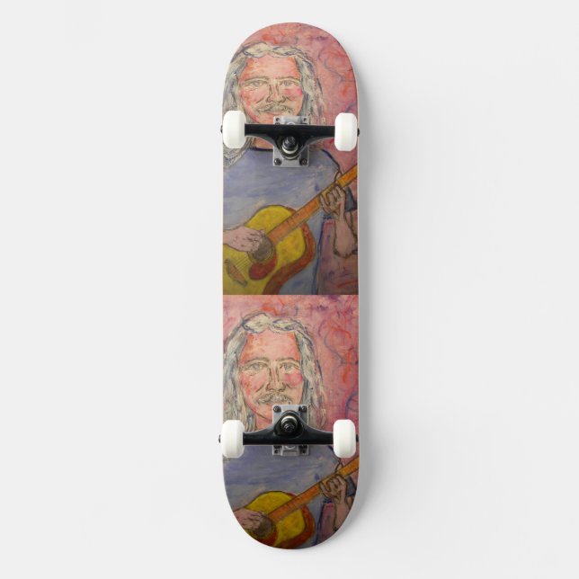 Skateboard rockero de pelo plateado (Anverso)