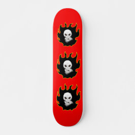 Skateboard Rojo Amarillo Negro Cráneo Blanco Fuego de Muerte 