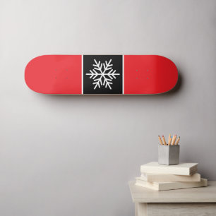 Skateboard Rojo Brillante Moderno Copo de Nieve con Rayas Neg