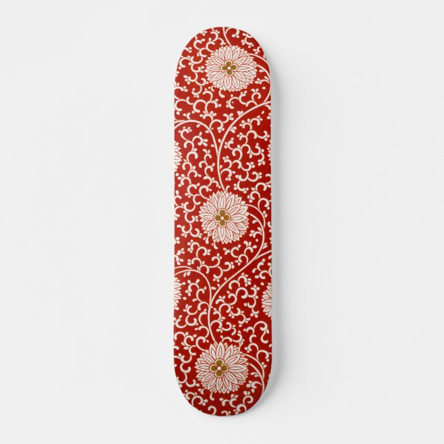 Skateboard Rojo Floral Vibrante Ornate Patrón Clásico (Anverso )