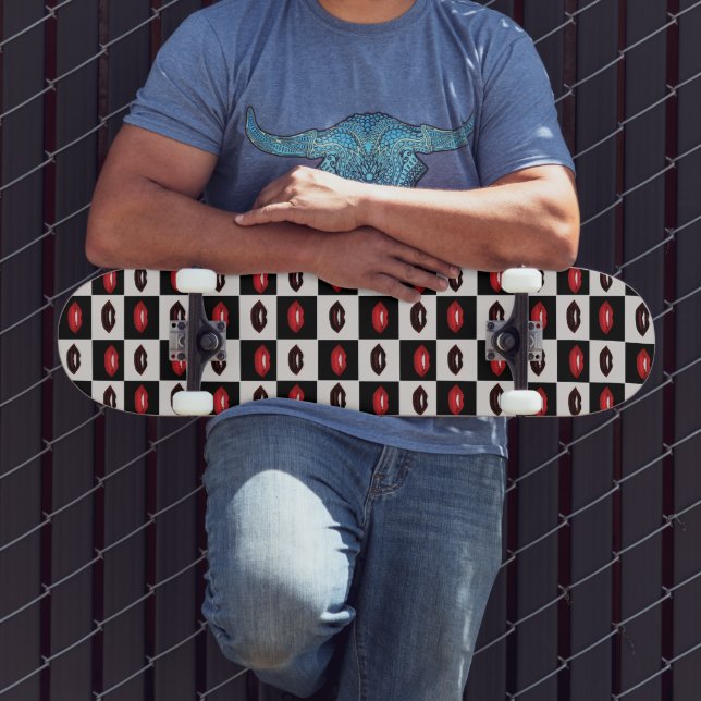 Skateboard Rojo Litros Negro Checkerboard Vibes Retro (Exterior 3)