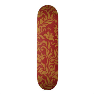 Skateboard Rojo y estampado de flores del oro
