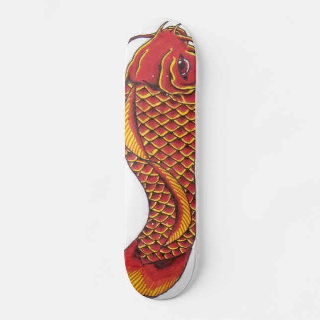 Skateboard Rojo y oro Koi (Anverso)