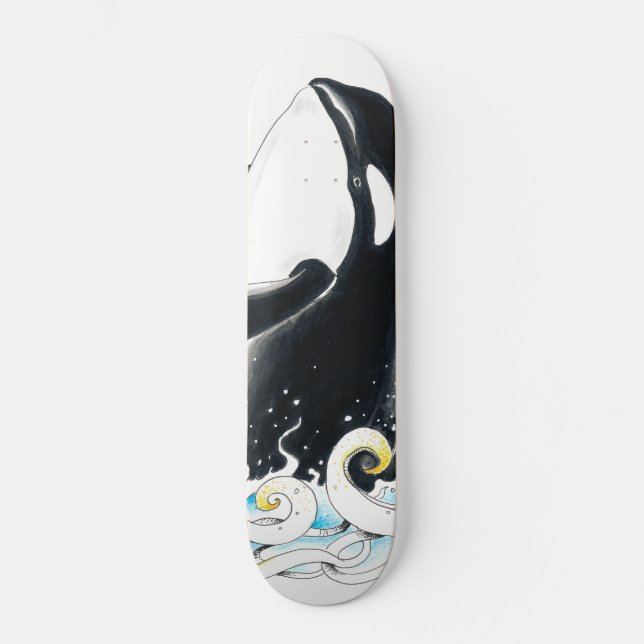 Skateboard Rompiendo ballena orca con tinta de doodle (Anverso)