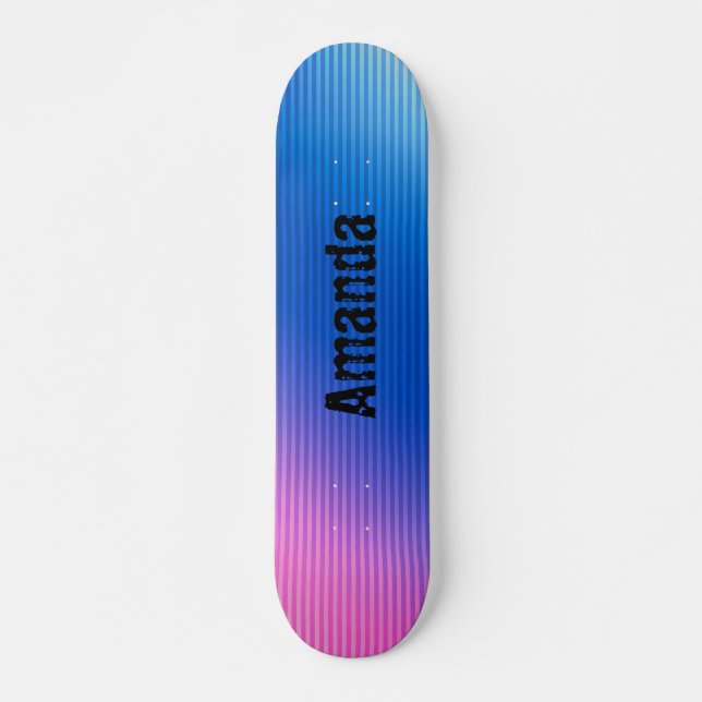 Skateboard Rosa-azul , rosa , rayas , ombre  (Anverso )