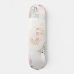 Skateboard Rosa Caprichosa y Floral Blanco