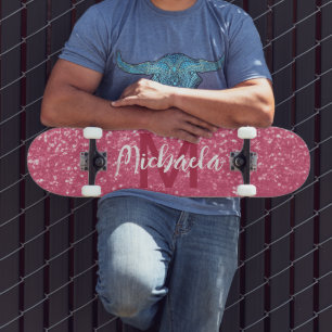 Skateboard Rosa claro rosa falso brillo purpurina Monograma