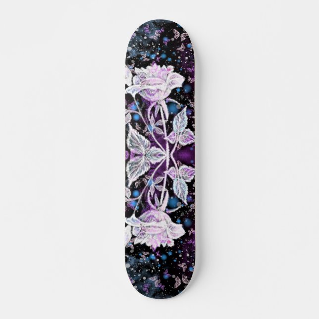 Skateboard Rosa de invierno y mariposas - Hermosa (Anverso )
