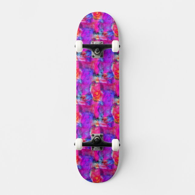 Skateboard Rosa del arte, azul, fondo rojo de la textura (Anverso)