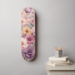 Skateboard Rosa floral moderno rosa elegante