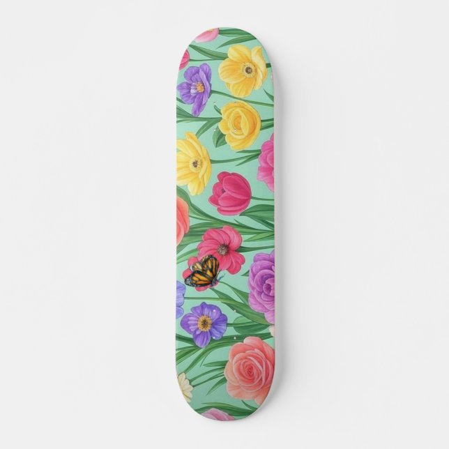 Skateboard Rosa Floral/Primavera Colorida (Anverso )