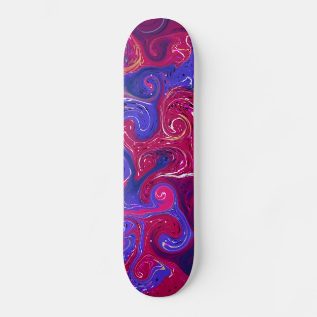 Skateboard Rosa, magenta, arte de fluidos de mármol con remol (Anverso)
