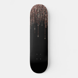 Skateboard Rosa negro de lujo dorado Purpurina elegante