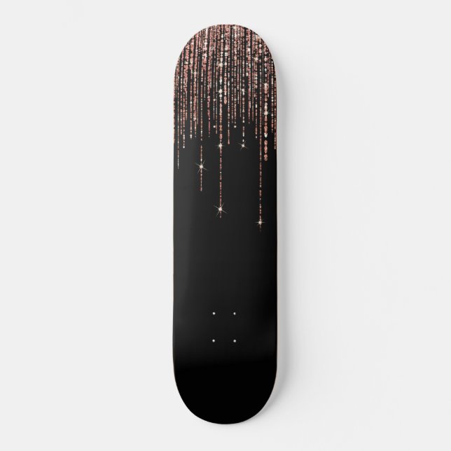 Skateboard Rosa negro de lujo dorado Purpurina elegante (Anverso)