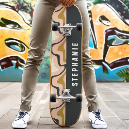 Skateboard Rosa Oro Negro Retro Moderno Abstracto Mármol Remo