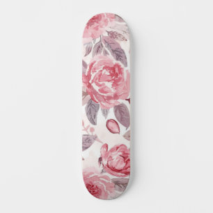 Skateboard Rosa Peonía Rosa Acuarela Jardín Floral